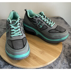 GDEFY Gravity Defyer Sz 8.5 Womens Mighty Walk Grey Aqua Athletic Shoes Sneakers